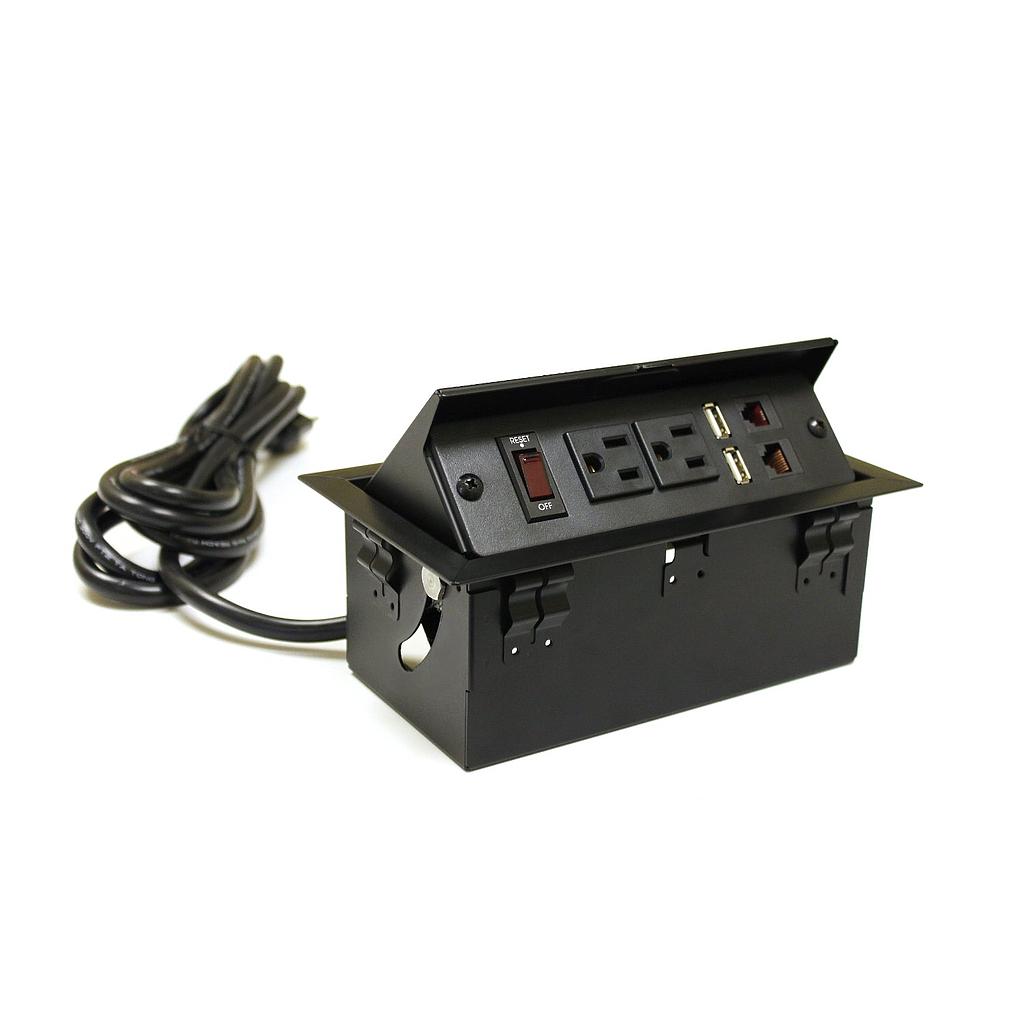 Toma Electrico Metalico Negro (2D-2E-2USB)